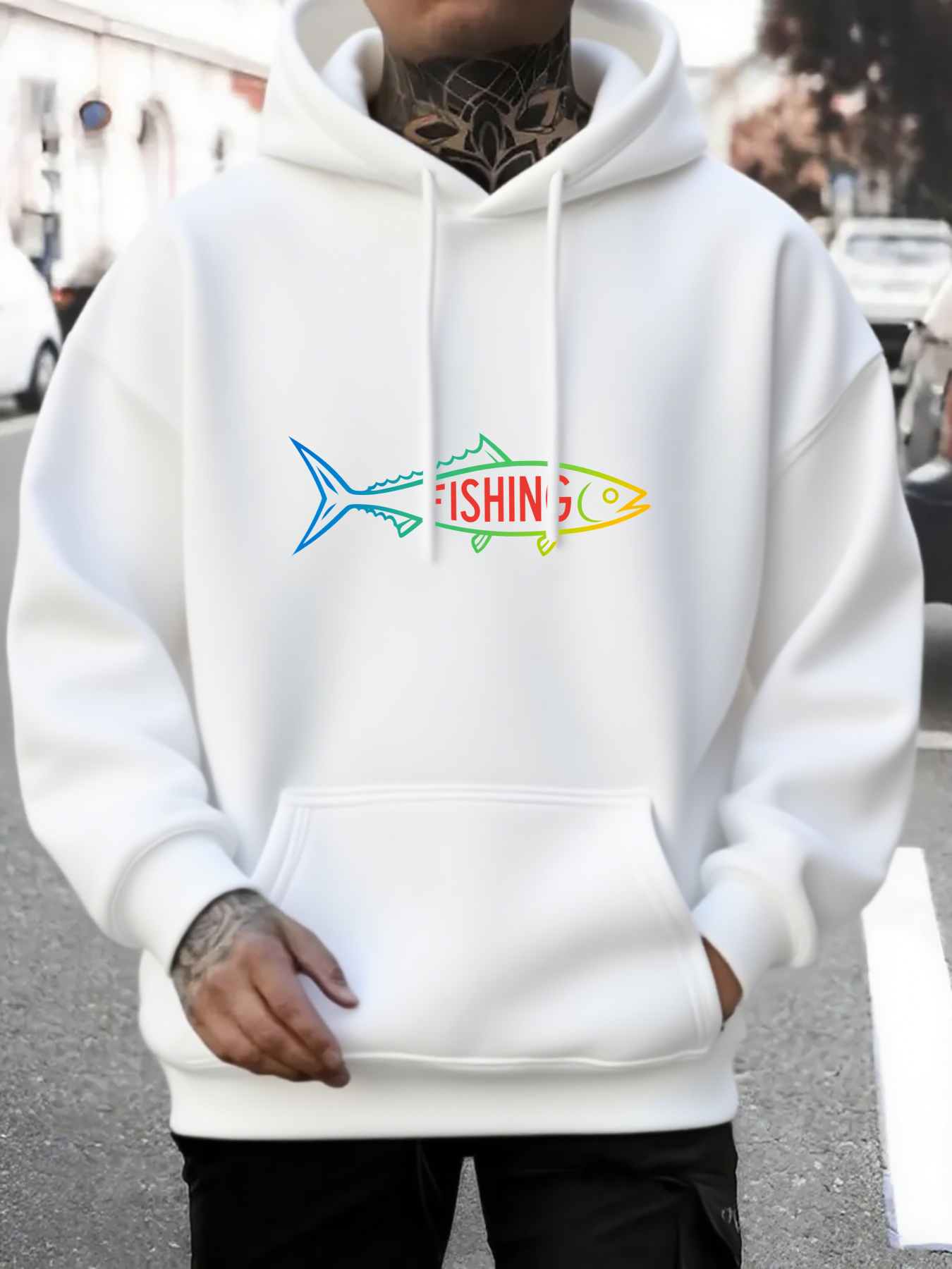 Men's Graphic Hoodie Colorful Outline With Gradient Line Art Fish