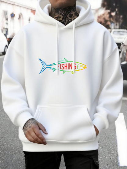 Men's Graphic Hoodie Colorful Outline With Gradient Line Art Fish