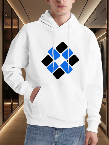 Men's Graphic Hoodie Geometric Pattern With Interlocking Blue And Black Square Shapes Hoodie