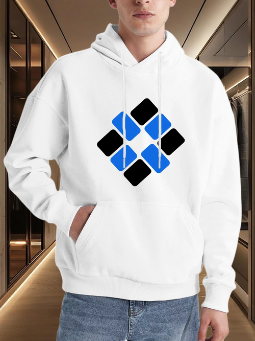 Men's Graphic Hoodie Geometric Pattern With Interlocking Blue And Black Square Shapes Hoodie