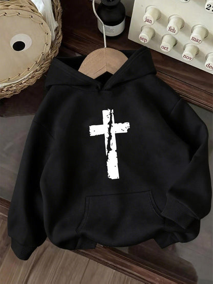 Women's Graphic Hoodie Textured Grunge Brushstroke With Abstract Graphic Cross