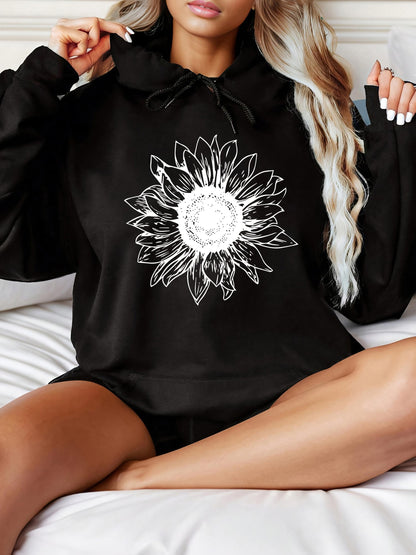 Women's Graphic Hoodie Radiant Lines Forming Elegant Blooming Sunflower