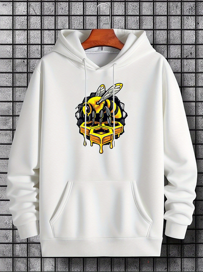 Men's Graphic Hoodie Golden Honeycomb Dripping With Vibrant Color Above Detailed Flying Bee