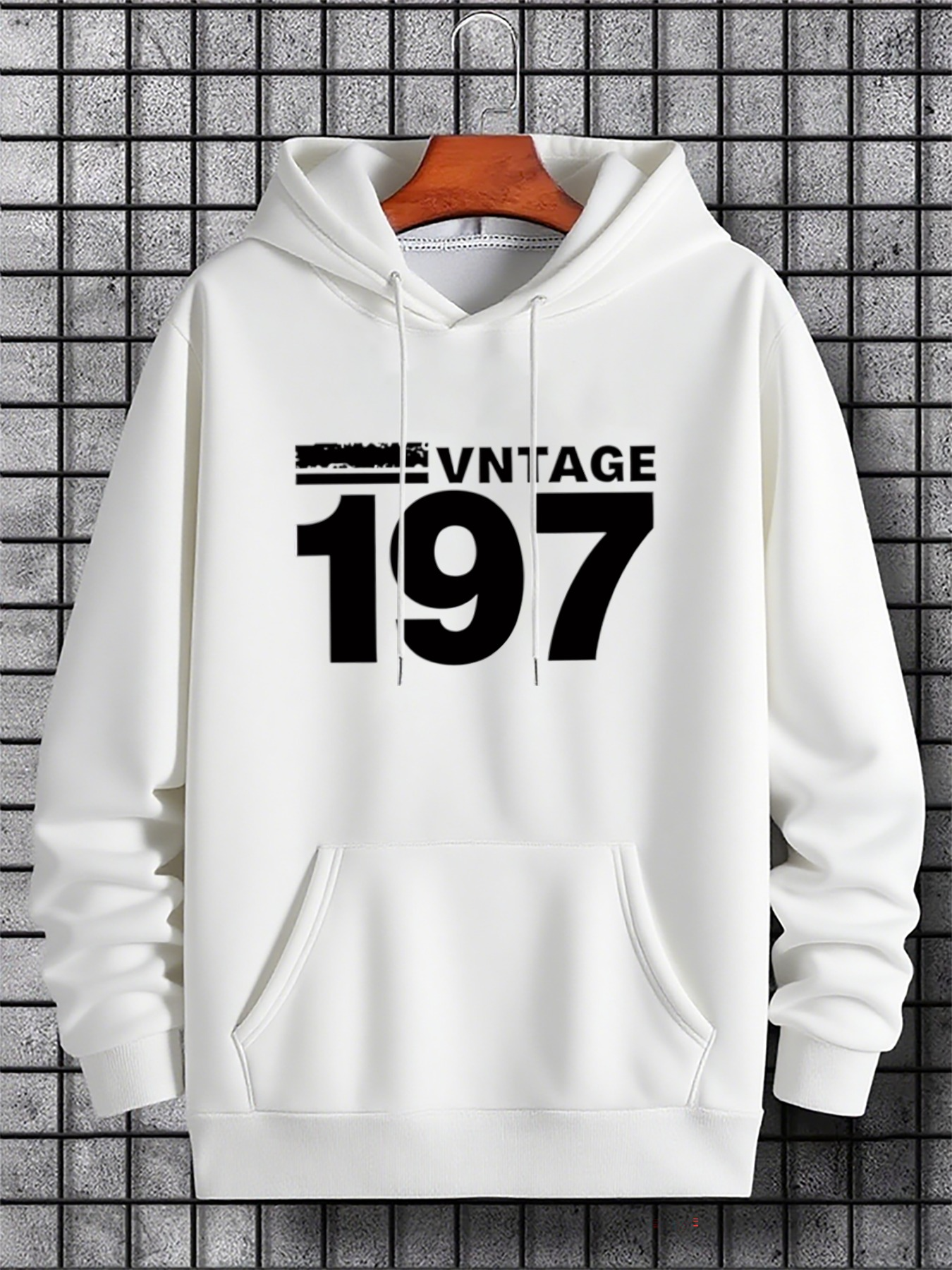 Men's Graphic Hoodie Vintage Lettering Across Bold Numbers With Classic White Hoodie