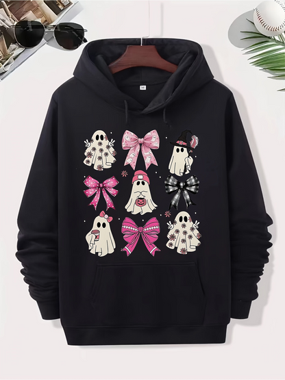 Men's Graphic Hoodie Playful Pink Ribbon Ghosts With Whimsical Accessories And Halloween Spirit Ghost