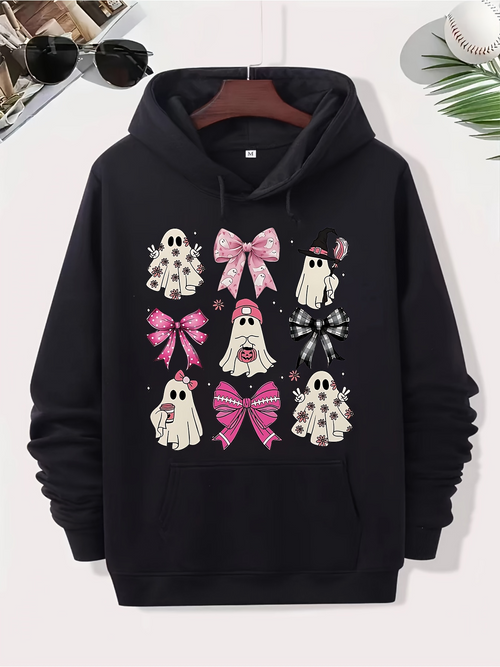Men's Graphic Hoodie Playful Pink Ribbon Ghosts With Whimsical Accessories And Halloween Spirit Ghost