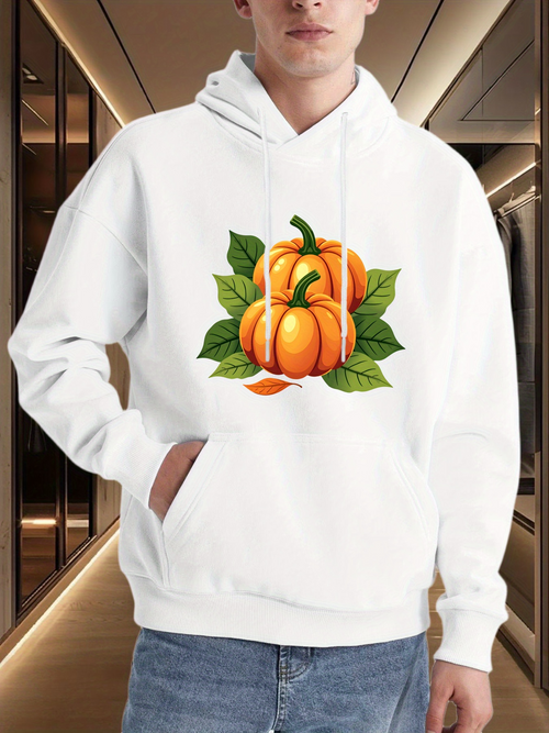 Men's Graphic Hoodie Vibrant Autumn Leaves With Ripe Golden Harvest Pumpkin