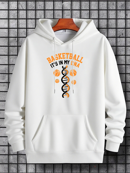 Men's Graphic Hoodie Basketball Its In My Dna Orange Balls Around Spiral Basketball