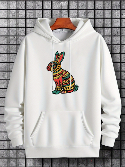 Men's Graphic Hoodie Vibrant Tribal Patterns With Abstract Decorative Colorful Bunny