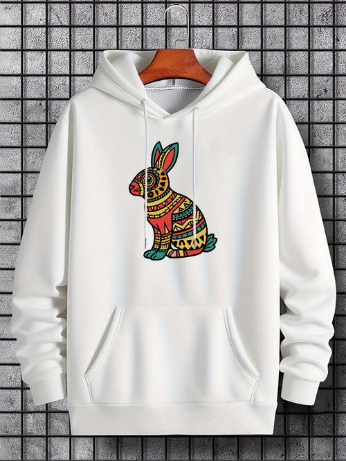 Men's Graphic Hoodie Vibrant Tribal Patterns With Abstract Decorative Colorful Bunny