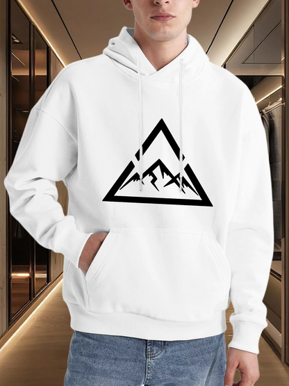 Men's Graphic Hoodie Bold Geometric Peaks Among Angular Framing On Crisp White Hoodie Mountain