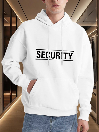 Men's Graphic Hoodie Security Bold Typeface With Minimalist Style Front Design Hoodie