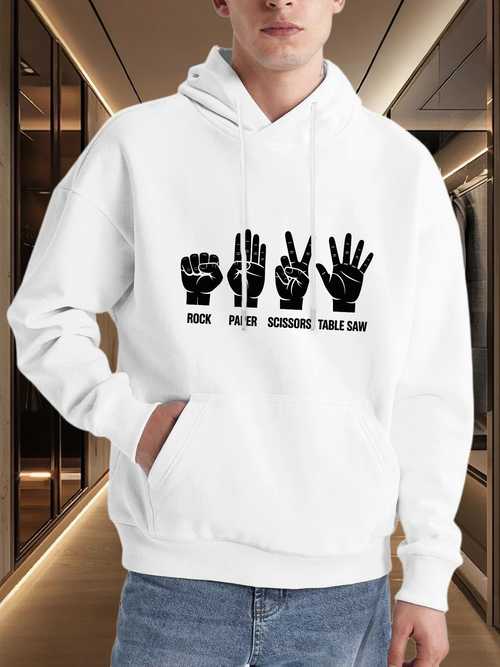 Men's Graphic Hoodie Rock Palm Scissors Table Slam Gestures Sign Under Light