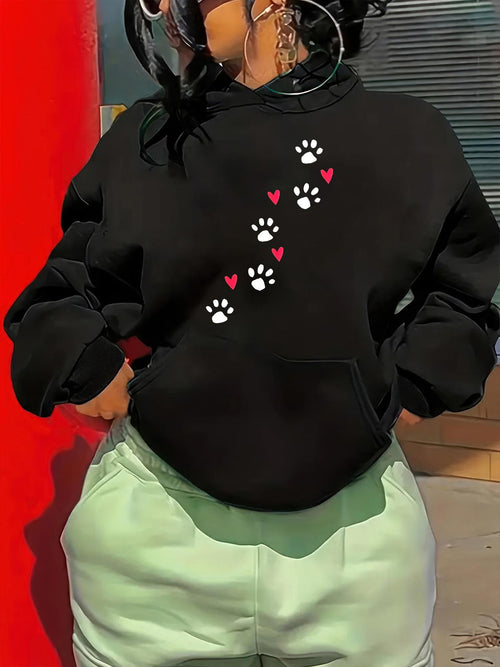 Women's Graphic Hoodie Scattered Pink Hearts And Playful Paw Prints Hoodie