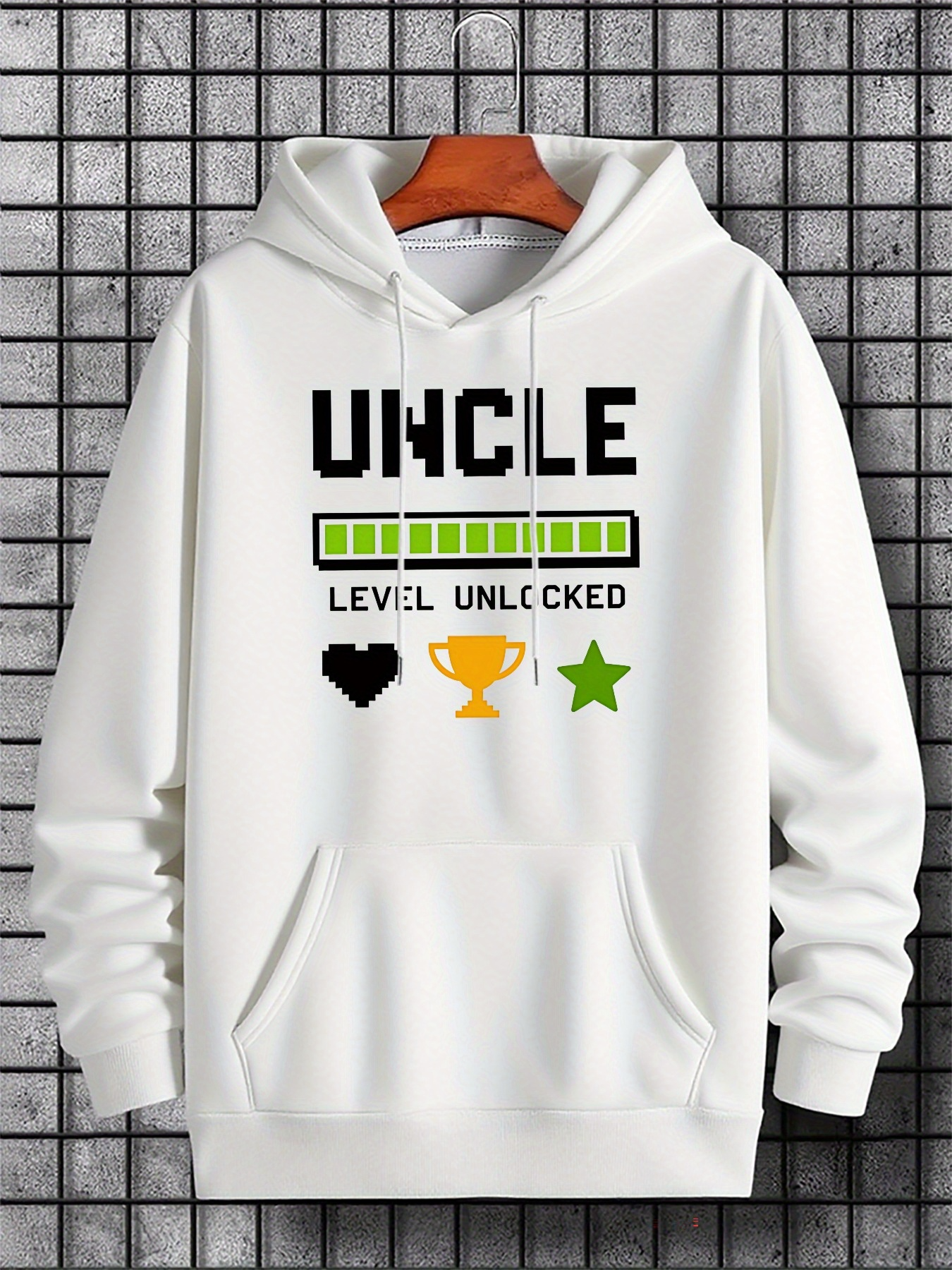 Men's Graphic Hoodie Uncle Level Unlocked With Trophy Star And Heart Graphic Hoodie