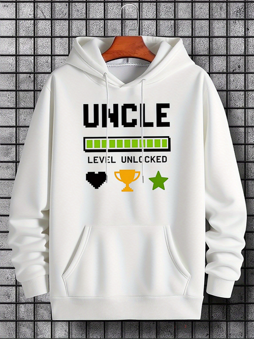 Men's Graphic Hoodie Uncle Level Unlocked With Trophy Star And Heart Graphic Hoodie