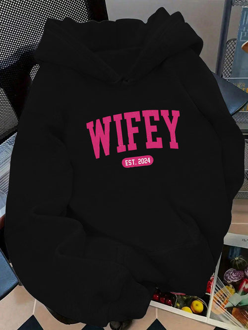 Women's Graphic Hoodie Wifey Est 2021 Bold Pink Letters On Soft Cotton Hoodie
