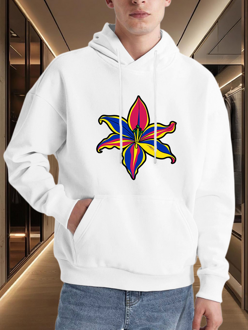 Men's Graphic Hoodie Colorful Petal Arrangement With Bold Outlined Abstract Flower