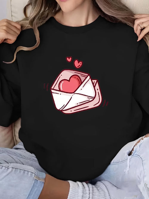 Women's Graphic Hoodie Romantic Letters With Pink Hearts Floating Around Envelope