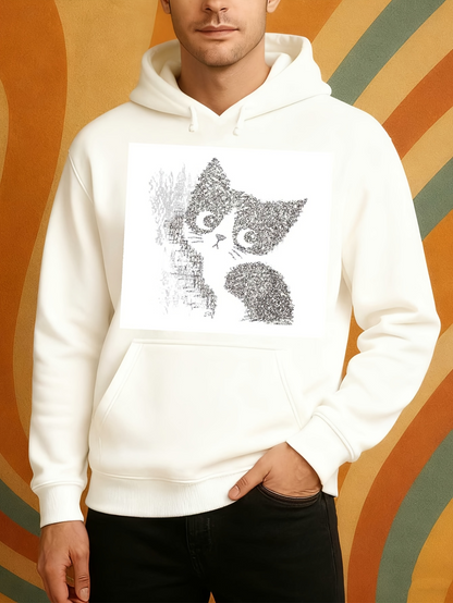 Men's Graphic Hoodie Curious Eyes With Playful Whiskers Among Shaded Gentle Lines Cat