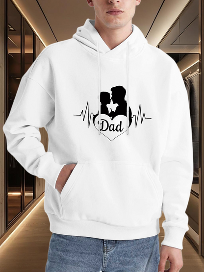 Men's Graphic Hoodie Heartbeat Silhouette With Loving Embrace Father And Child Dad