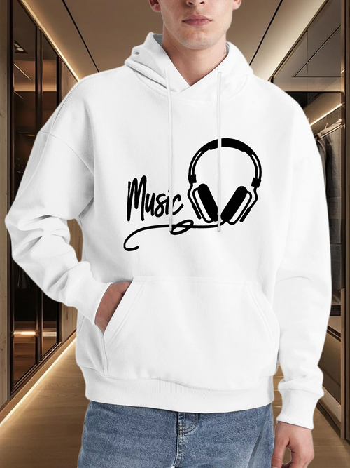 Men's Graphic Hoodie Music Life With Black Headphones Graphic Print Hoodie