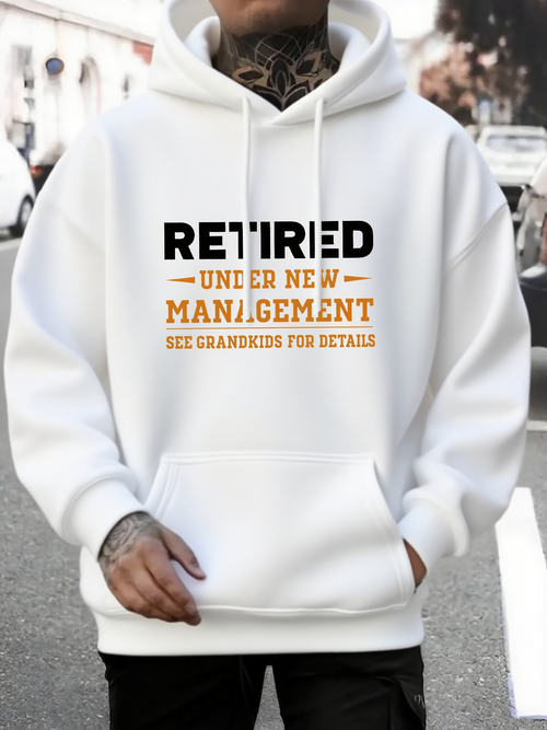 Men's Graphic Hoodie Retired Under New Management See Grandkids For Details With Bold Contrast Statement Hoodie