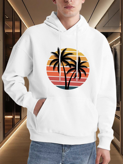 Men's Graphic Hoodie Sunset Striped Landscape With Silhouetted Palm Trees Under Vibrant Sky