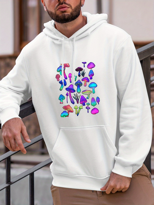 Men's Graphic Hoodie Colorful Abstract Patterns With Vivid Shapes On A White Mushroom