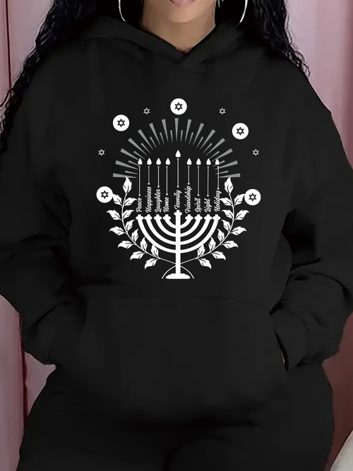 Women's Graphic Hoodie Radiant Festival Candlelight With Blossoms Circling A Shining Menorah