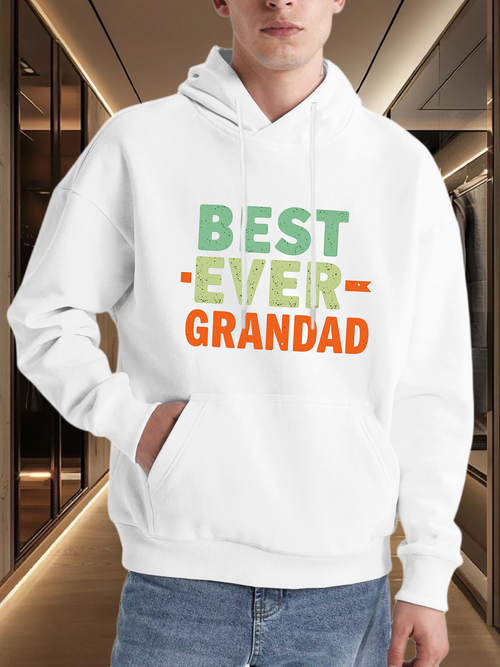 Men's Graphic Hoodie Best Ever Colorful Letter Design On White Grandad