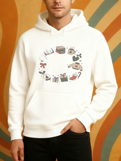 Men's Graphic Hoodie Cozy Holiday Joy With Gifts Candy Canes And Festive Sweets Sweater