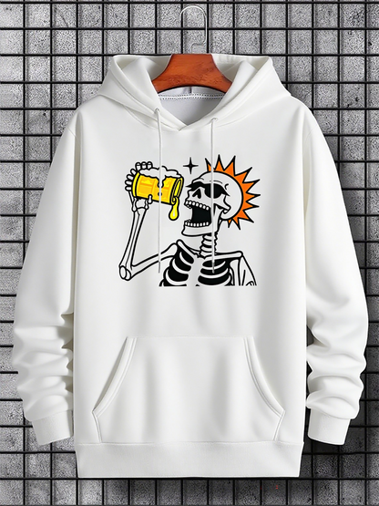 Men's Graphic Hoodie Sunlight Splash With Happy Skeleton Drinking Beer