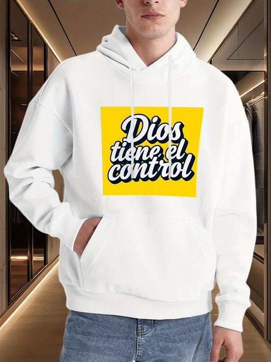 Men's Graphic Hoodie God is in Control， Dios Tiene el Control， Red Yellow White Verse Design