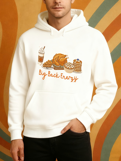 Men's Graphic Hoodie Big Back Energy Holiday Feast With Pancakes And Pumpkin Surrounded By Coffee Turkey