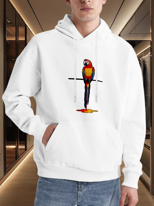 Men's Graphic Hoodie Vivid Colors Splashed Across Perched Tropical Majestic Parrot