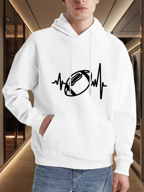 Men's Graphic Hoodie Heartbeat Line With Classic American Football Centerpiece