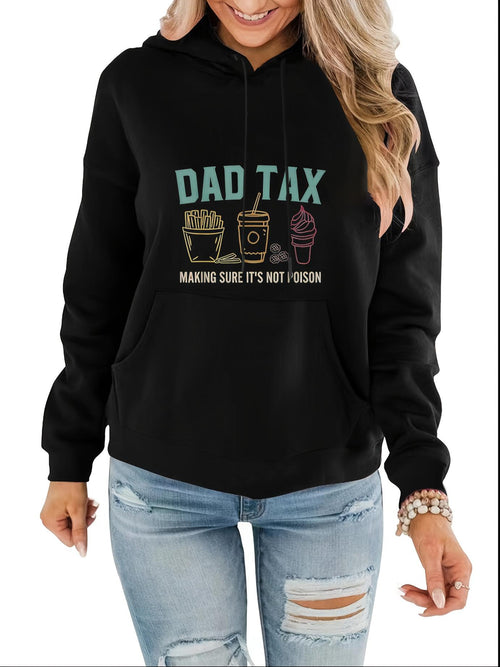 Women's Graphic Hoodie Dad Tax With Cute Snack Icons Under Playful Food Illustration
