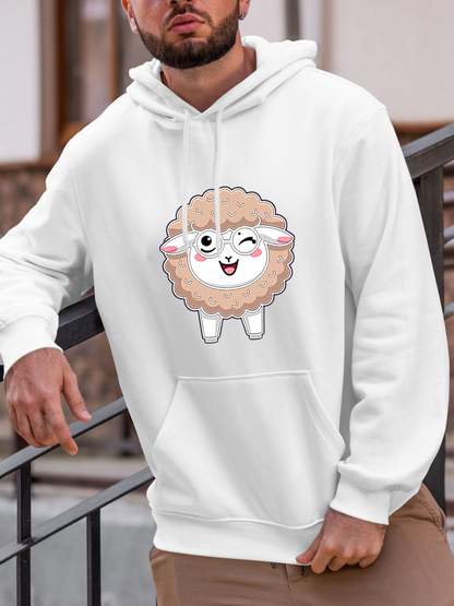 Men's Graphic Hoodie Cute Fluffy Cartoon Winking Sheep Under Bright Daylight Sheep