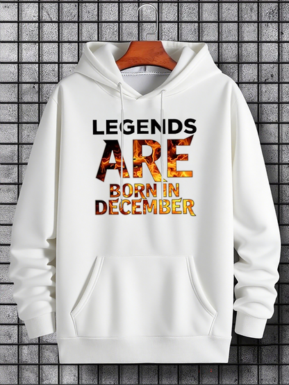 Men's Graphic Hoodie Legends Are Born In December With Glowing Flames Overlay Text Hoodie