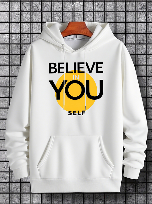 Men's Graphic Hoodie Believe In Yourself With Bright Yellow Sunlight Circle Hoodie