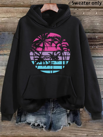 Women's Graphic Hoodie Sunset Glow Over Tranquil Palm Trees With Ocean Horizon Hoodie