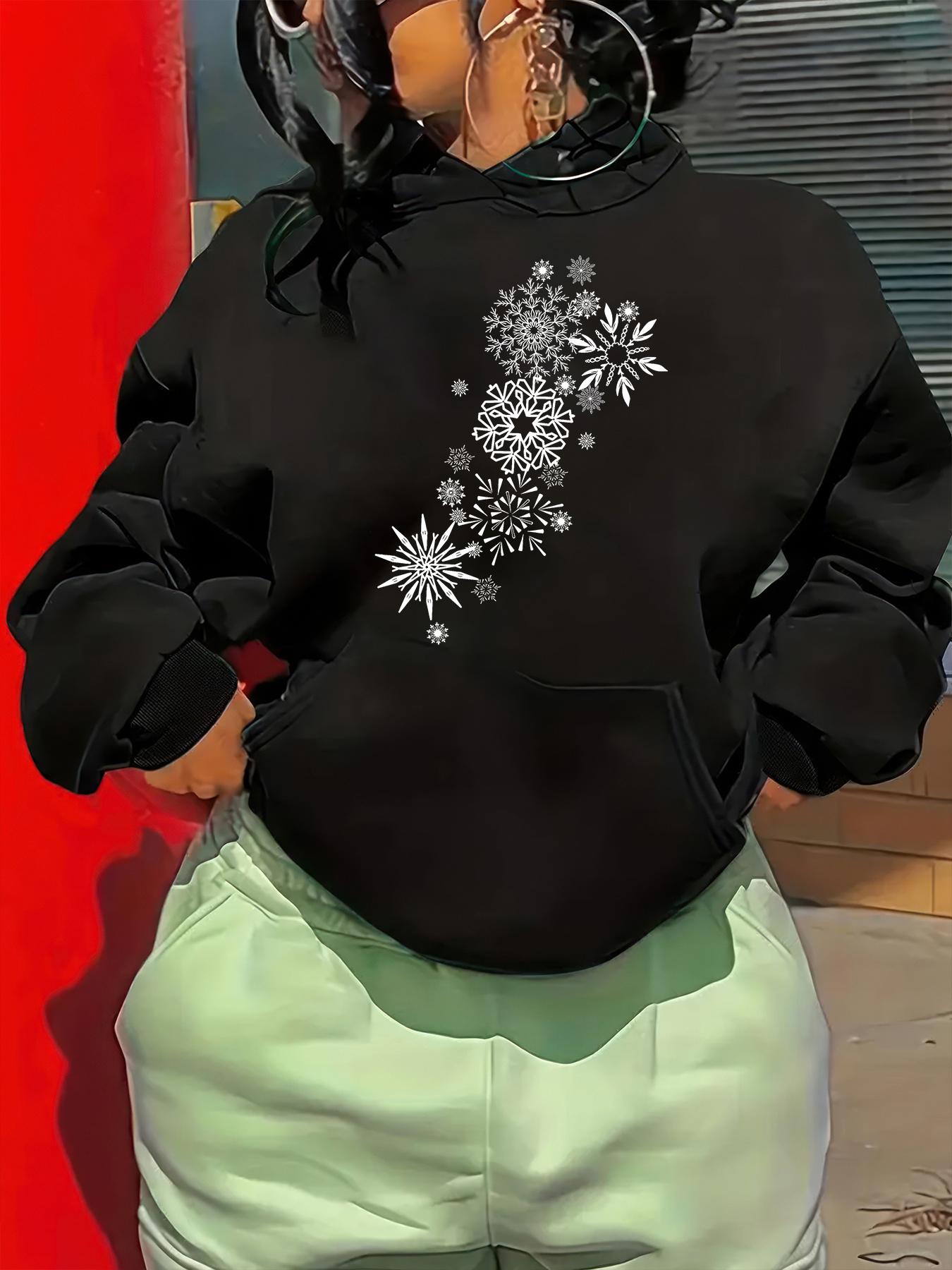 Women's Graphic Hoodie Geometric Snowflake Cluster With Shimmering Winter Night Sky Shapes Sweatshirt