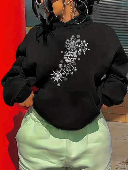 Women's Graphic Hoodie Geometric Snowflake Cluster With Shimmering Winter Night Sky Shapes Sweatshirt