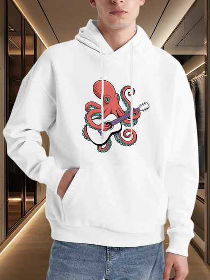 Men's Graphic Hoodie Colorful Tentacles With Musical Instrument Under Soft Lighting Octopus