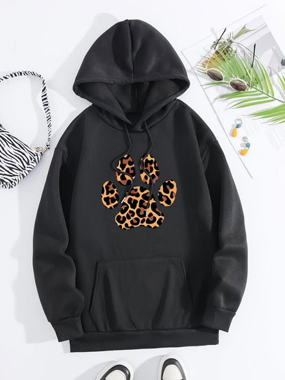 Women's Graphic Hoodie Leopard Print Patterned Animal Paw Print Hoodie