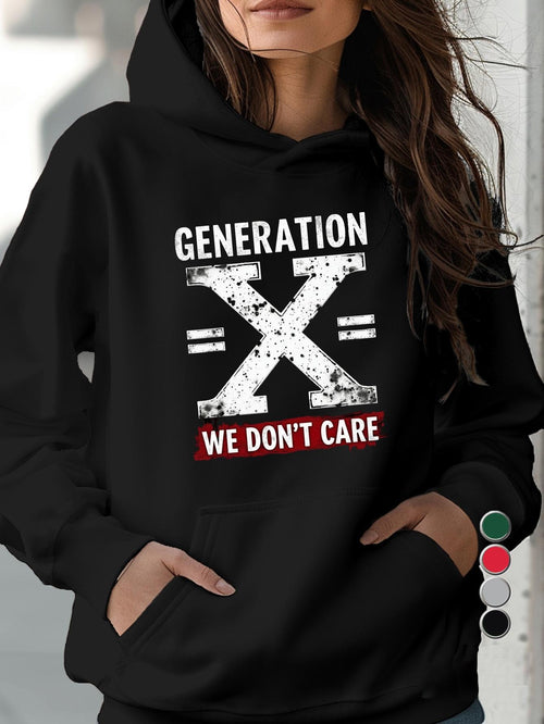 Women's Graphic Hoodie Generation X We Dont Care Grunge Textured Bold Statement Typography Hoodie