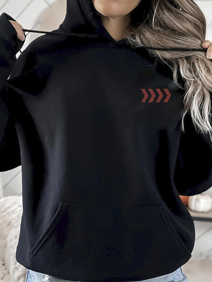 Women's Graphic Hoodie Minimal Red Chevron Pattern On Simple Black Hoodie