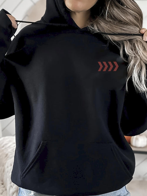 Women's Graphic Hoodie Minimal Red Chevron Pattern On Simple Black Hoodie