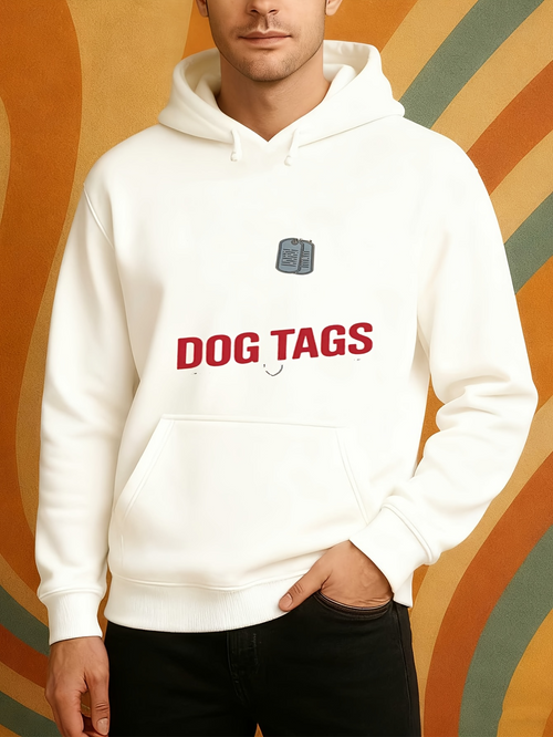 Men's Graphic Hoodie Dog Tags Red Bold Letters With Classic Metal Tag Illustration Hoodie